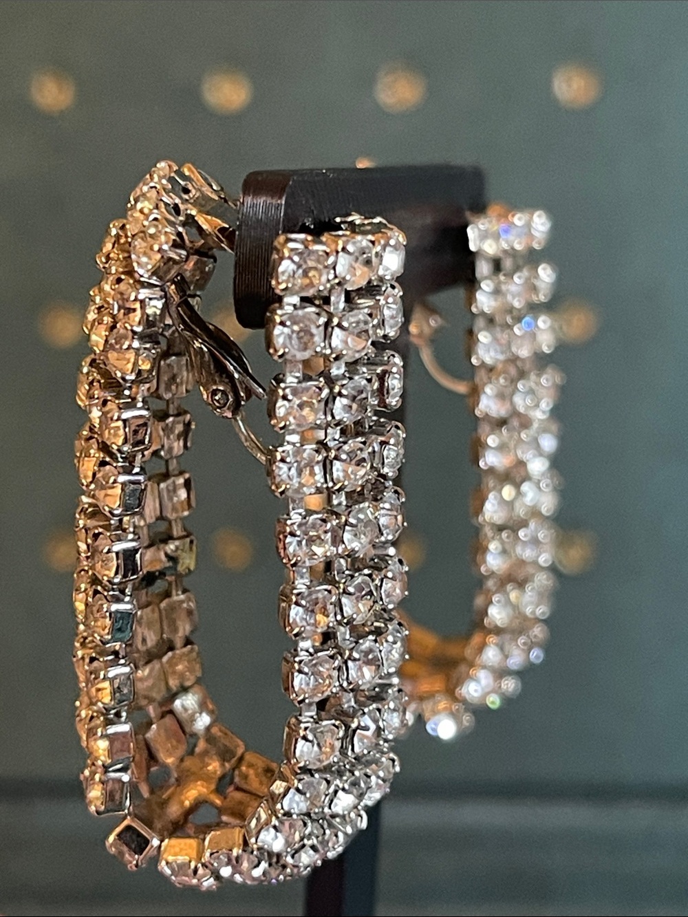 1960’s Prong-Set Rhinestone “Around the Lobe” Draped Effect Clip-On Earrings - Picture 6 of 10